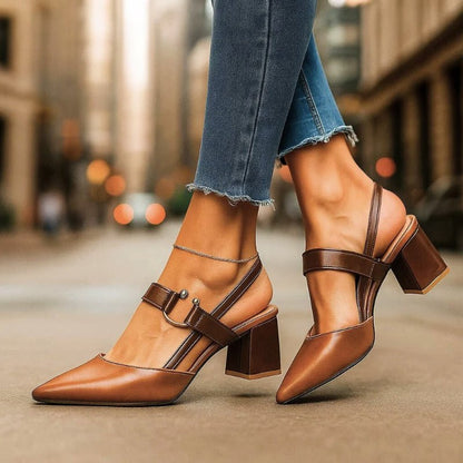 Pointed-Toe T-Strap Block-Heel Pumps for Women