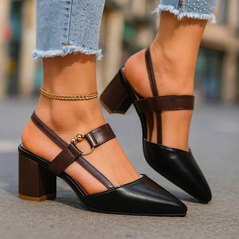 Pointed-Toe T-Strap Block-Heel Pumps for Women