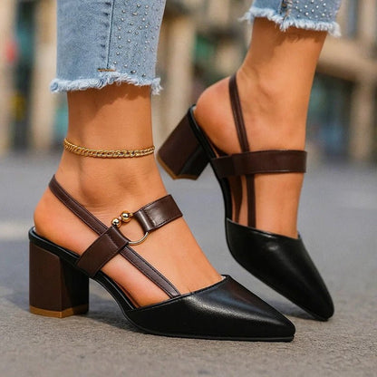 Pointed-Toe T-Strap Block-Heel Pumps for Women