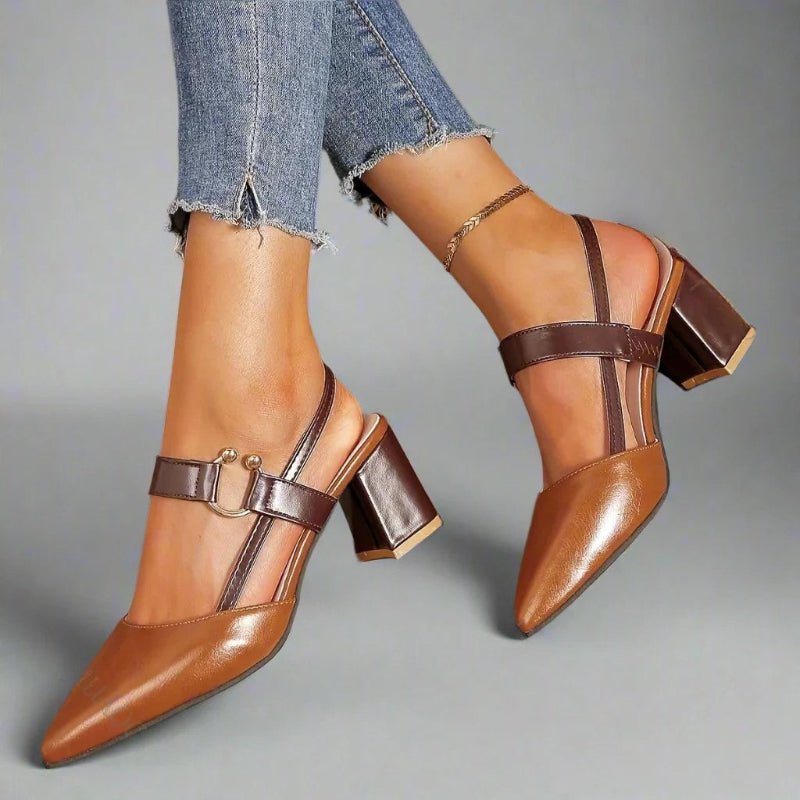Pointed-Toe T-Strap Block-Heel Pumps for Women