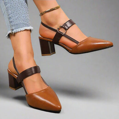 Pointed-Toe T-Strap Block-Heel Pumps for Women