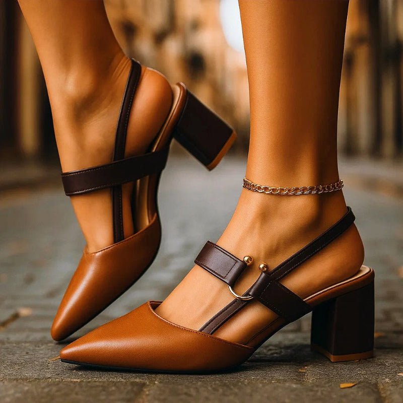 Pointed-Toe T-Strap Block-Heel Pumps for Women