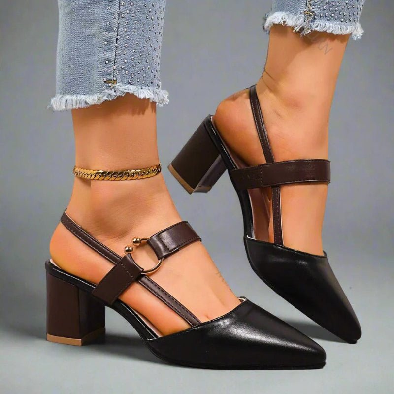 Pointed-Toe T-Strap Block-Heel Pumps for Women