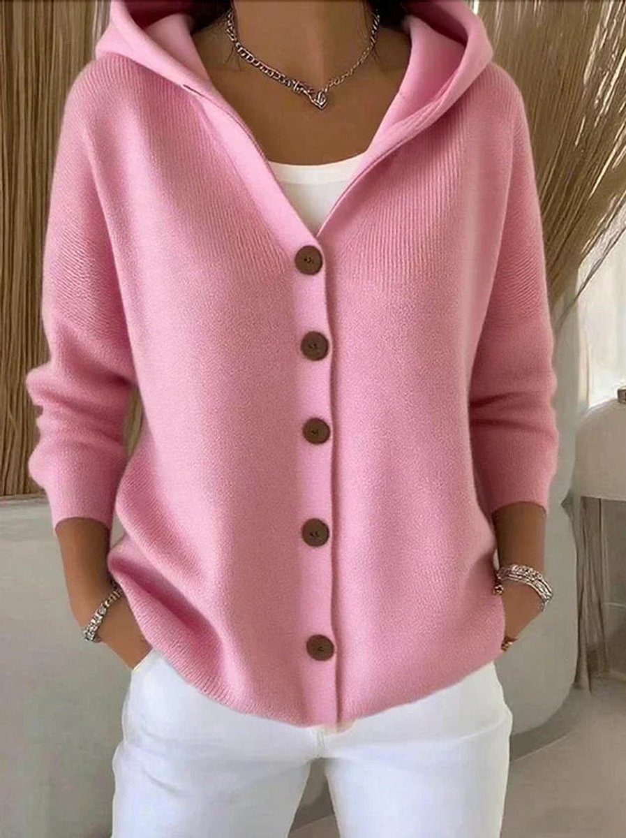 Women's Loose Hooded Button-Up Knit Cardigan