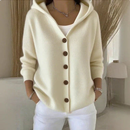 Women's Loose Hooded Button-Up Knit Cardigan