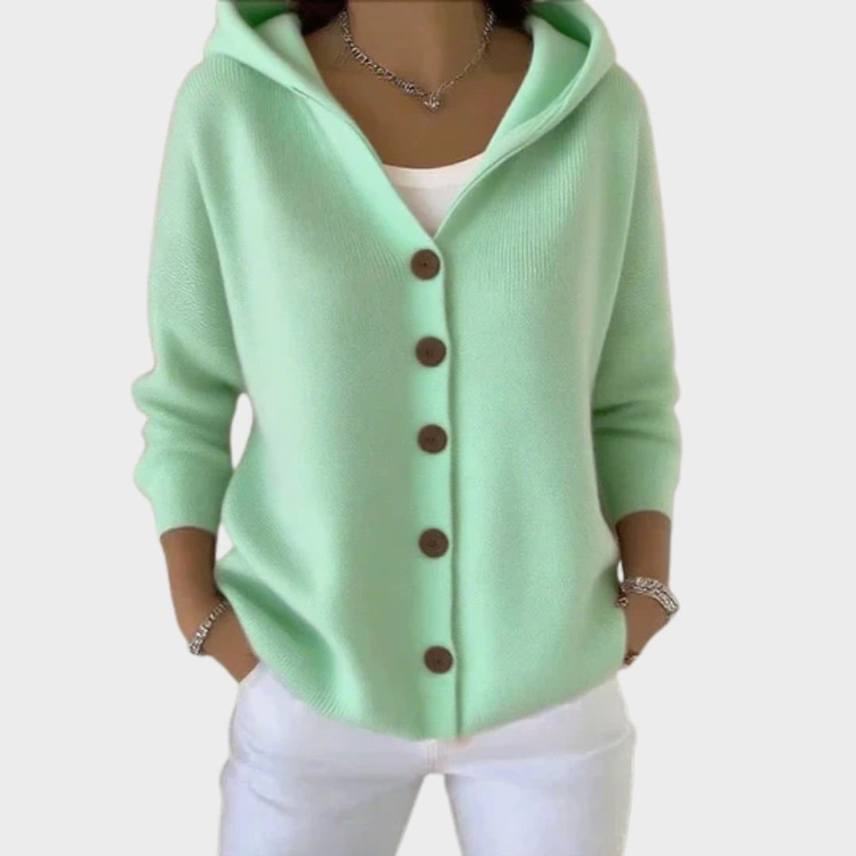 Women's Loose Hooded Button-Up Knit Cardigan