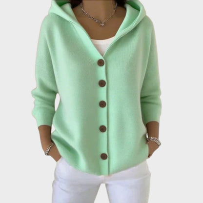 Women's Loose Hooded Button-Up Knit Cardigan