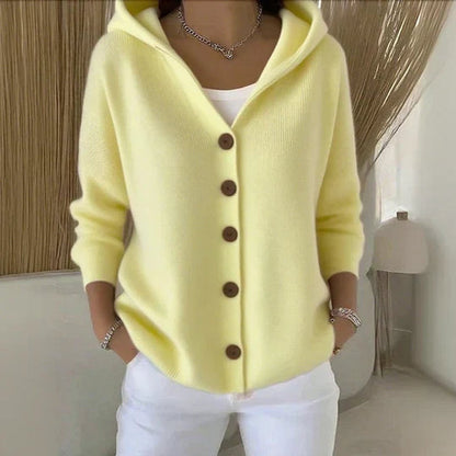 Women's Loose Hooded Button-Up Knit Cardigan