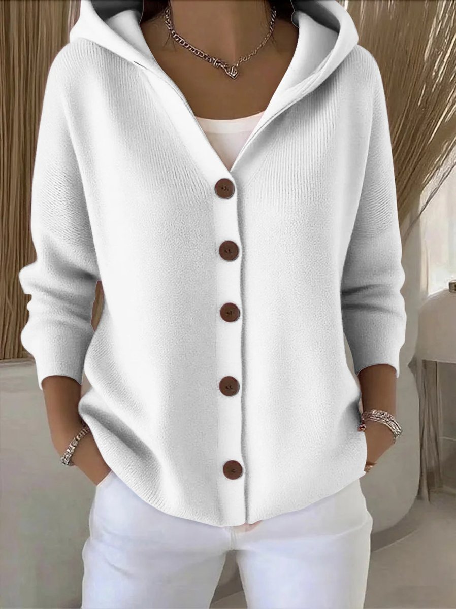 Women's Loose Hooded Button-Up Knit Cardigan
