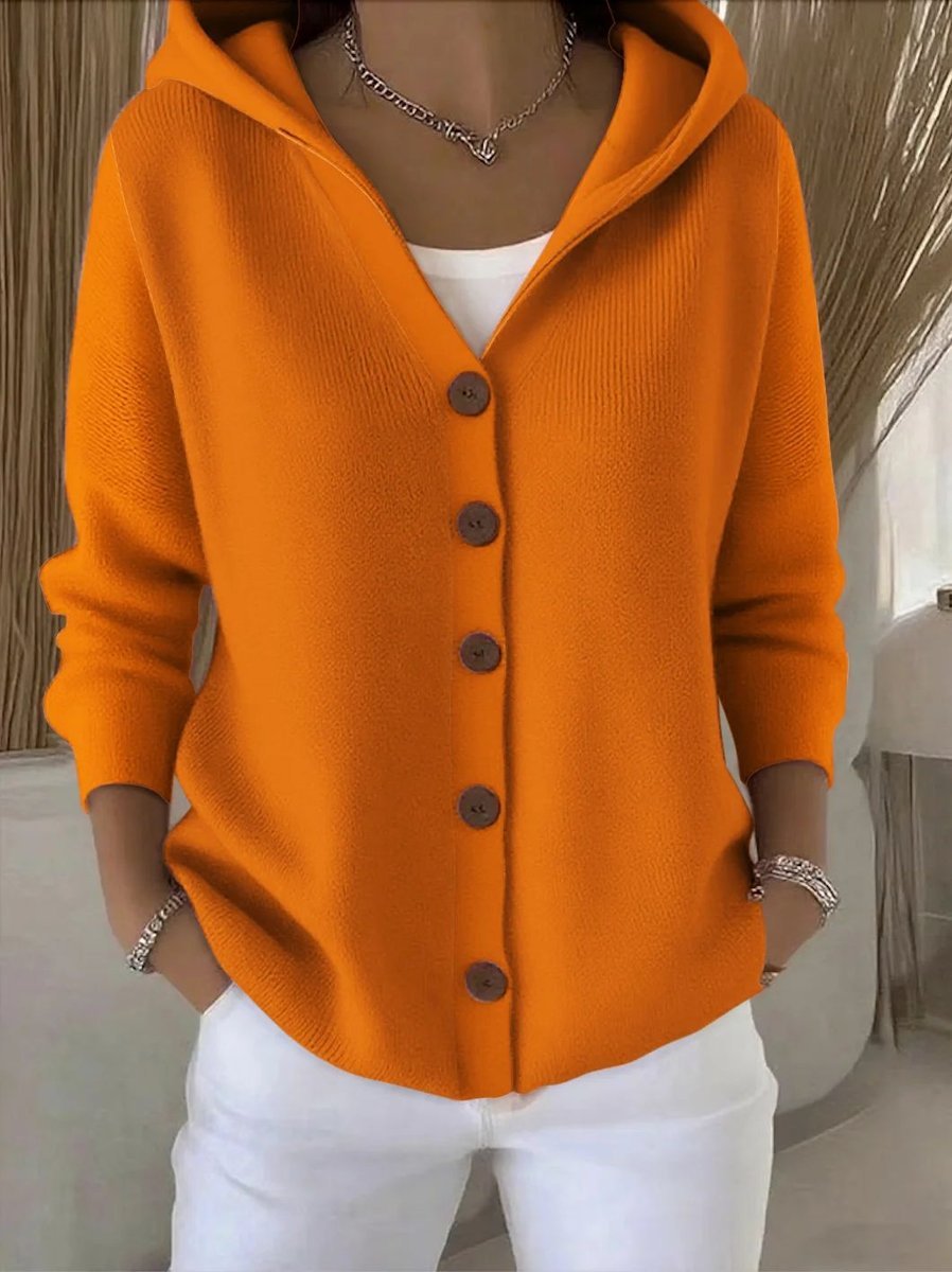 Women's Loose Hooded Button-Up Knit Cardigan