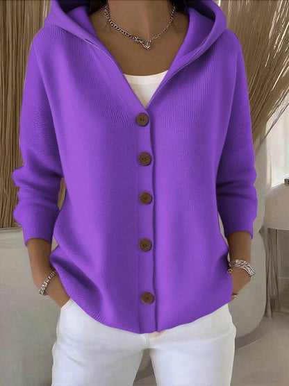 Women's Loose Hooded Button-Up Knit Cardigan
