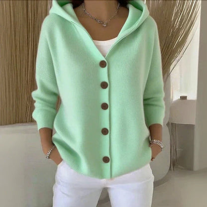 Women's Loose Hooded Button-Up Knit Cardigan