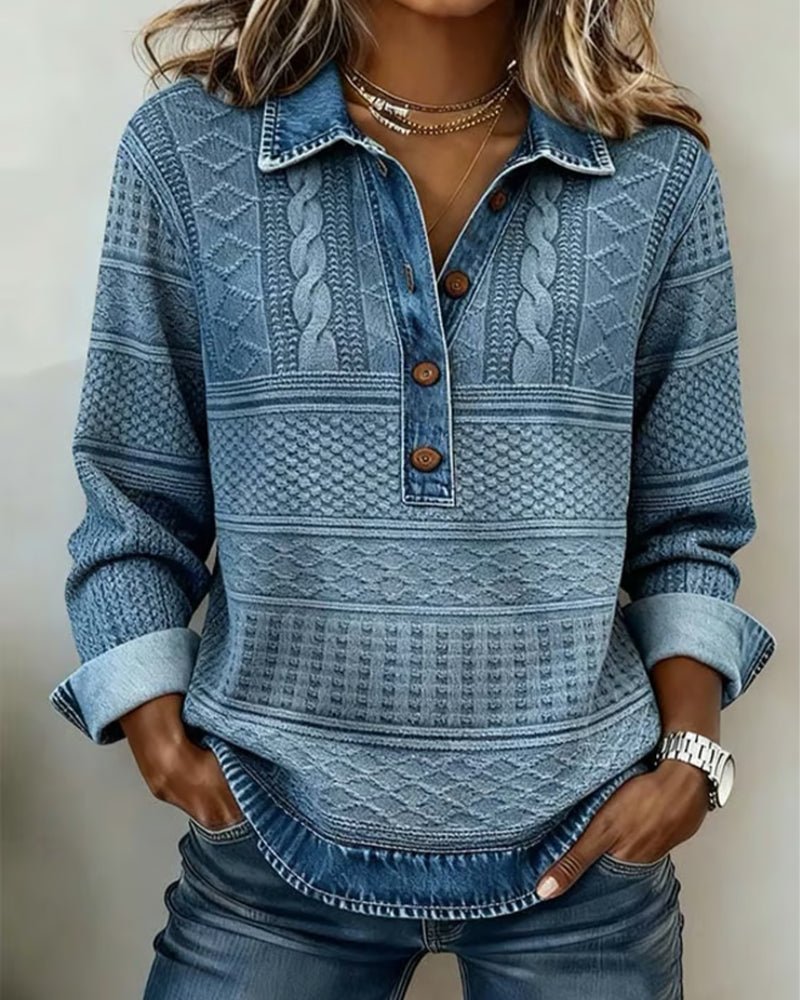 Women's Collared Half-Placket Structured Loose Sweatshirt