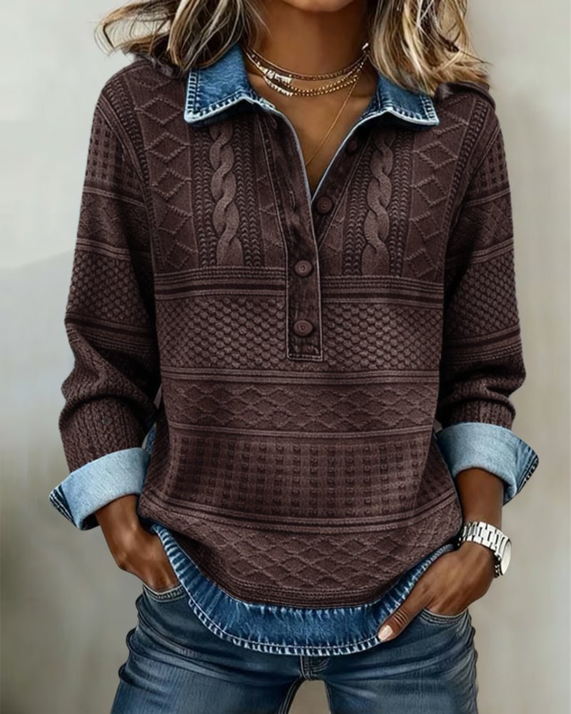 Women's Collared Half-Placket Structured Loose Sweatshirt