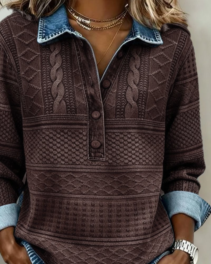Women's Collared Half-Placket Structured Loose Sweatshirt