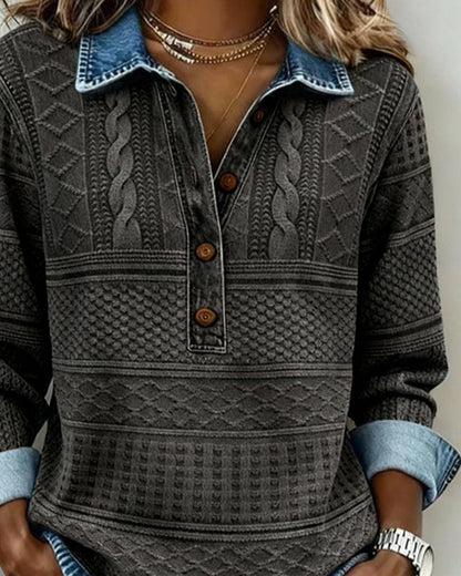 Women's Collared Half-Placket Structured Loose Sweatshirt