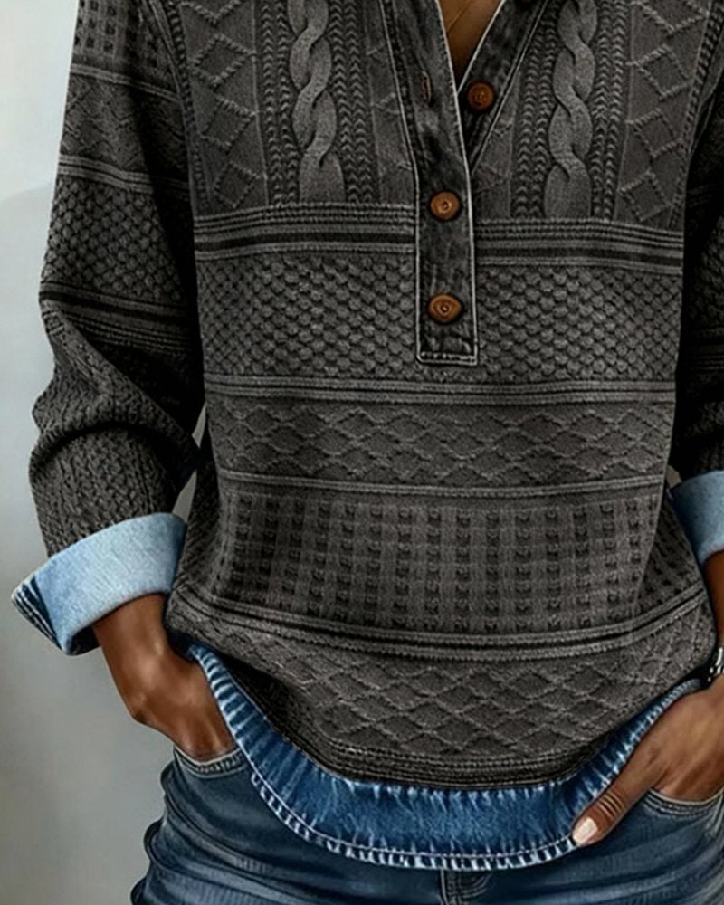Women's Collared Half-Placket Structured Loose Sweatshirt