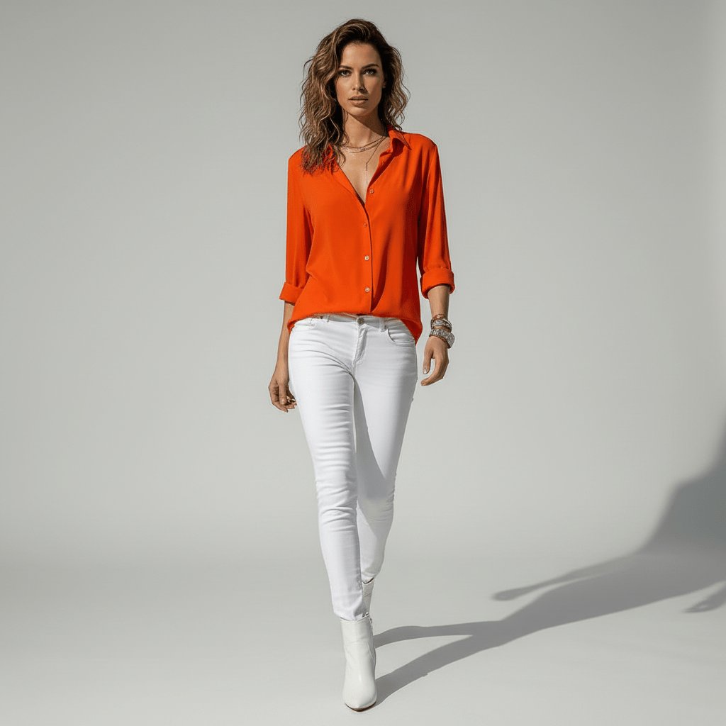 Women's Long-Sleeve Collared Button-Down Shirt in Relaxed Fit