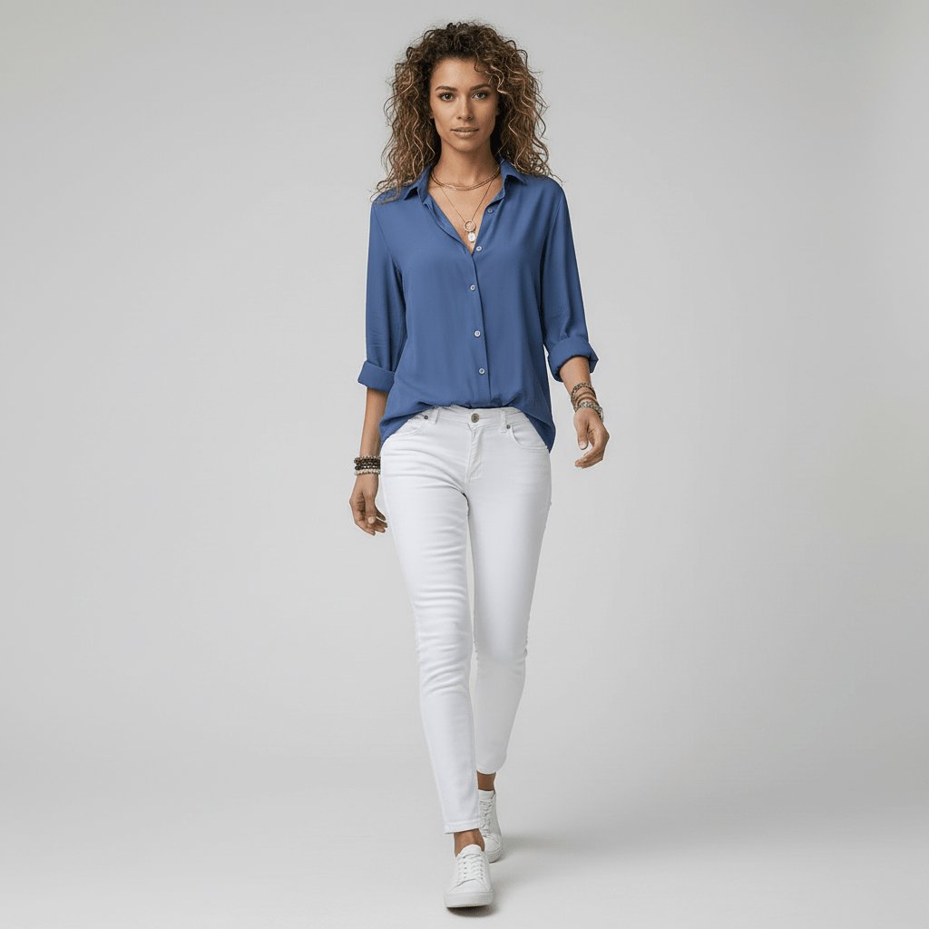 Women's Long-Sleeve Collared Button-Down Shirt in Relaxed Fit