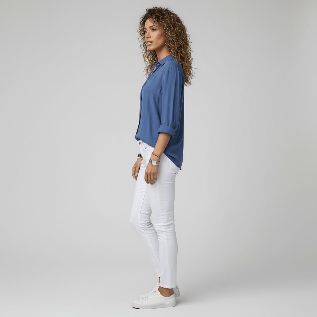 Women's Long-Sleeve Collared Button-Down Shirt in Relaxed Fit