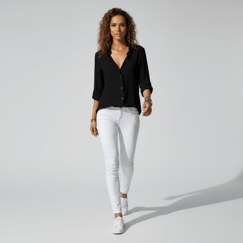 Women's Long-Sleeve Collared Button-Down Shirt in Relaxed Fit
