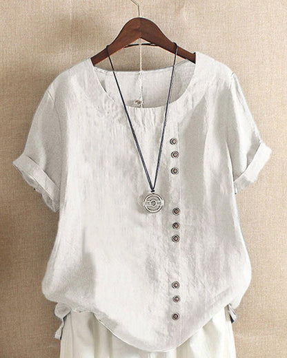 Women's Casual Linen Button-Accent Tunic Top