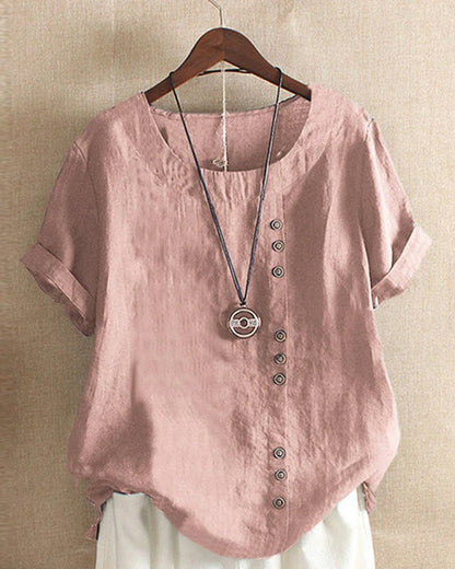 Women's Casual Linen Button-Accent Tunic Top