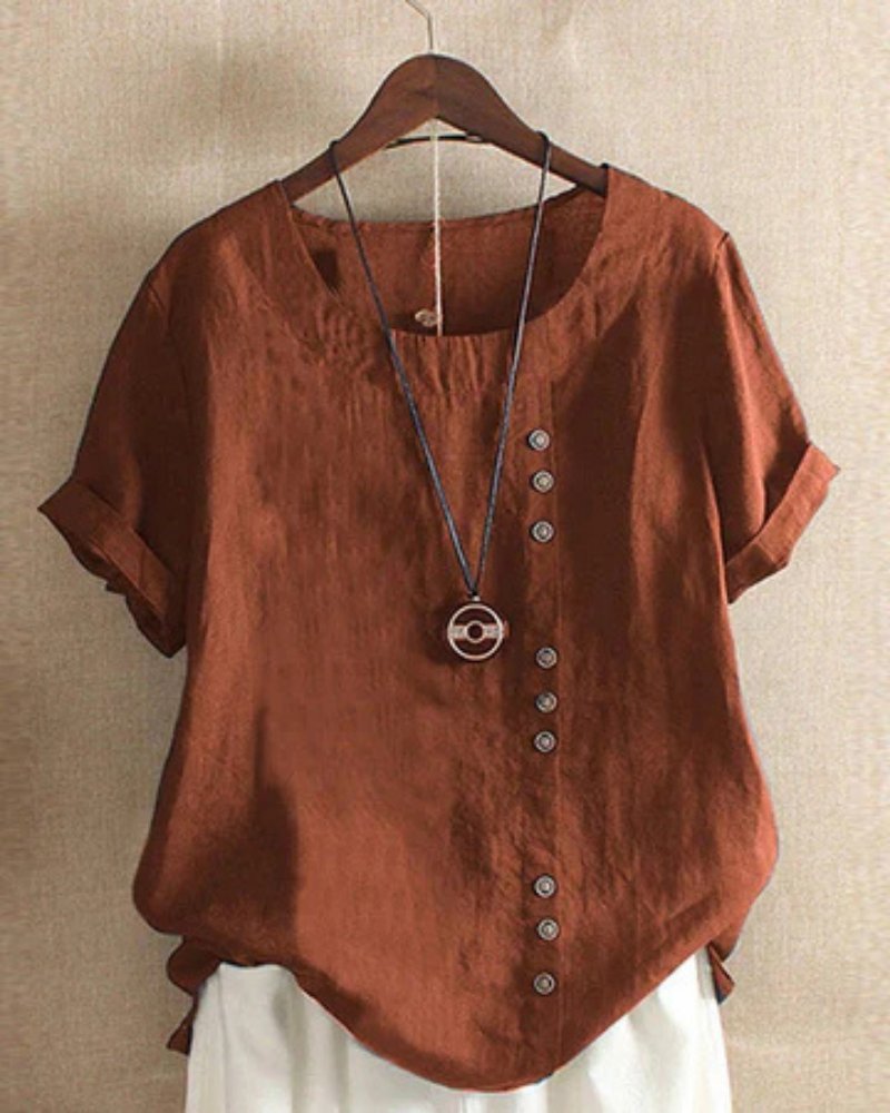Women's Casual Linen Button-Accent Tunic Top