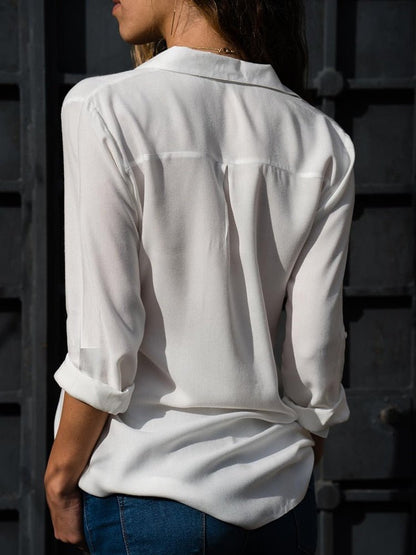 Women's Breathable Button-Down Blouse with Roll-Tab Sleeves