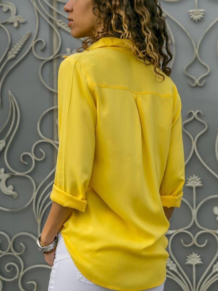 Women's Breathable Button-Down Blouse with Roll-Tab Sleeves