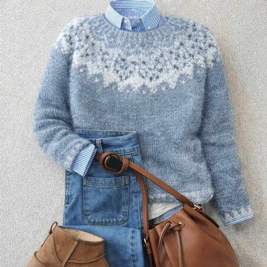 Loose-Fitting Fair Isle Pattern Nordic Knit Jumper for Women