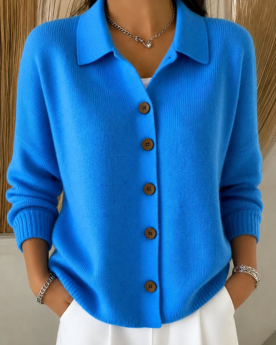 Women's Relaxed Polo Neck Buttoned Knit Cardigan