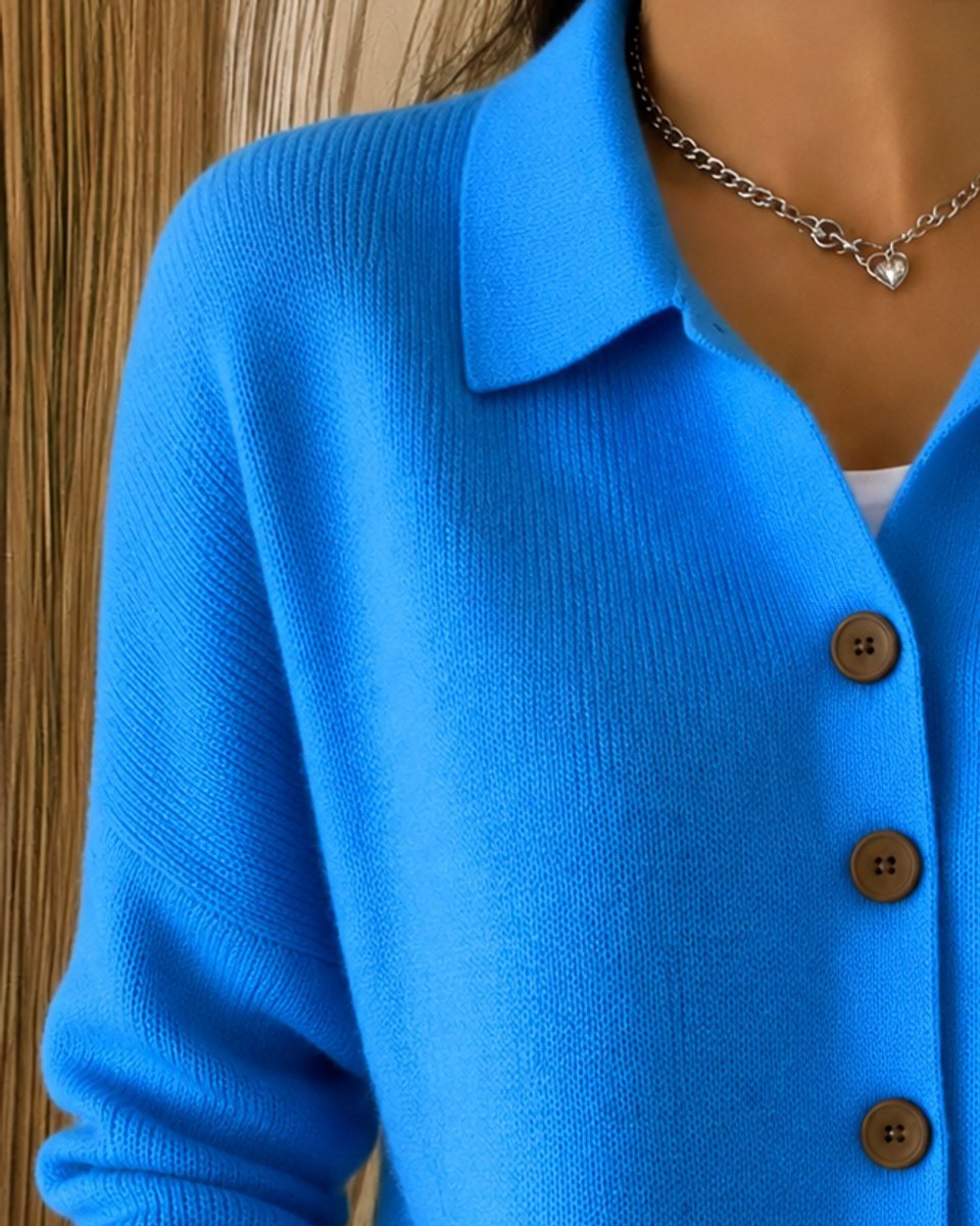 Women's Relaxed Polo Neck Buttoned Knit Cardigan
