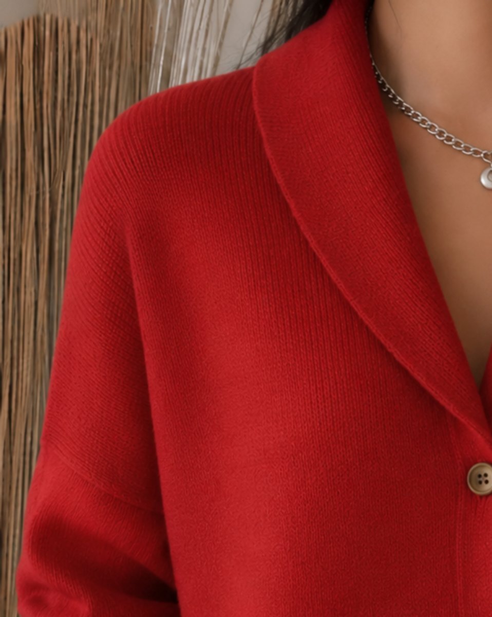 Women's Relaxed Polo Neck Buttoned Knit Cardigan