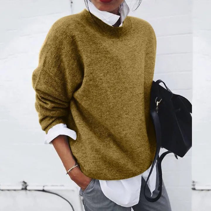 Cashmere-Blend Crewneck Pullover in Relaxed Fit for Women
