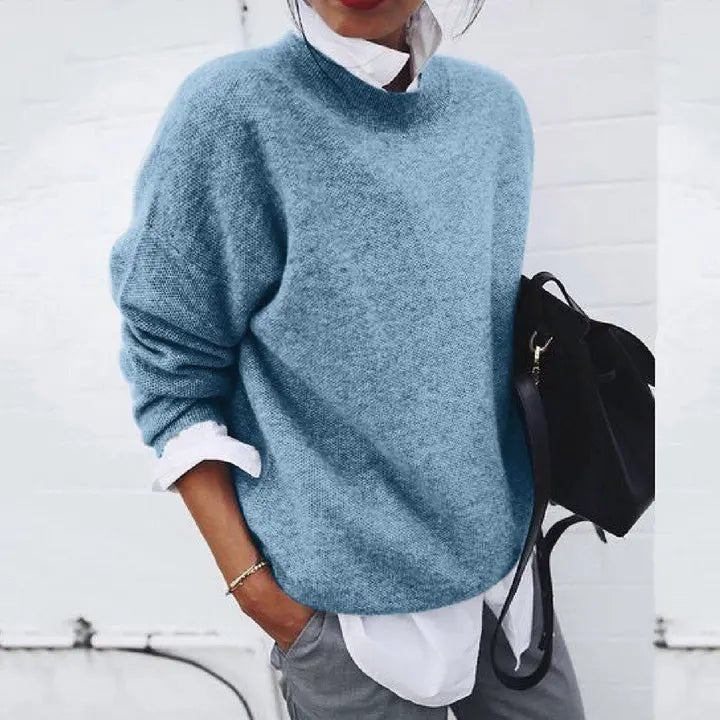 Cashmere-Blend Crewneck Pullover in Relaxed Fit for Women