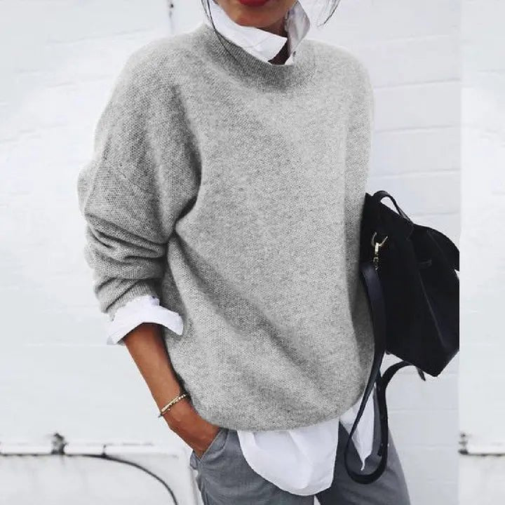 Cashmere-Blend Crewneck Pullover in Relaxed Fit for Women
