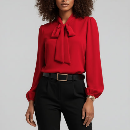 Women's Relaxed-Fit Long-Sleeve Bow Blouse