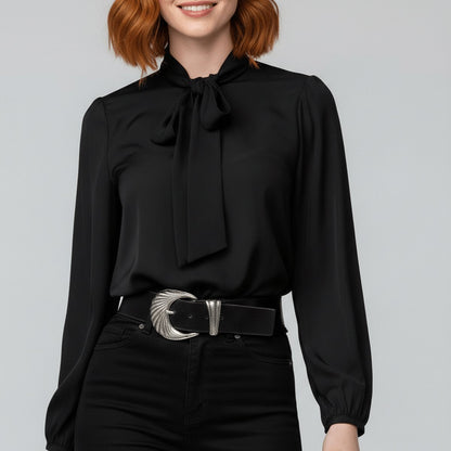 Women's Relaxed-Fit Long-Sleeve Bow Blouse