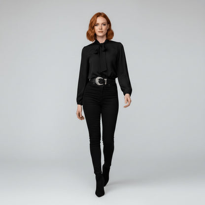 Women's Relaxed-Fit Long-Sleeve Bow Blouse