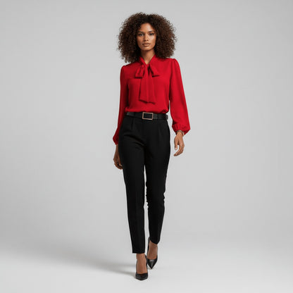 Women's Relaxed-Fit Long-Sleeve Bow Blouse