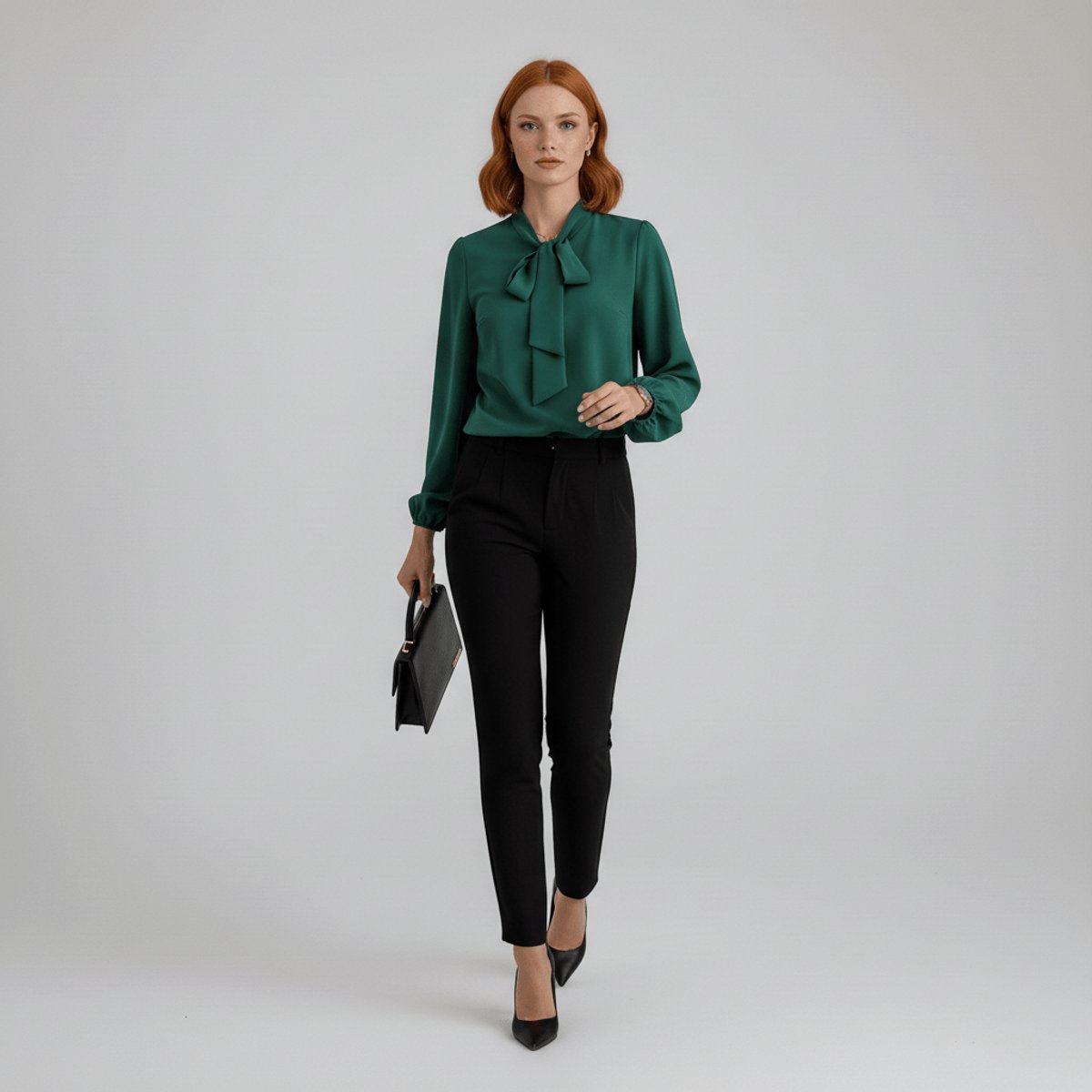 Women's Relaxed-Fit Long-Sleeve Bow Blouse