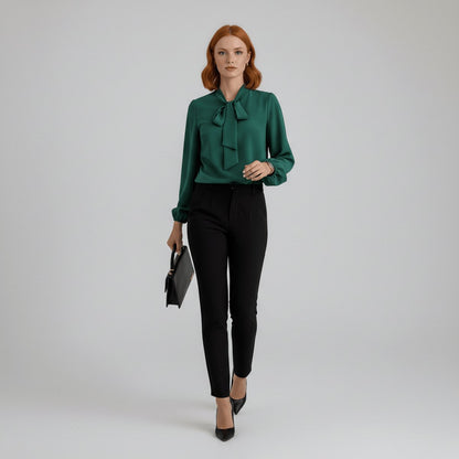 Women's Relaxed-Fit Long-Sleeve Bow Blouse