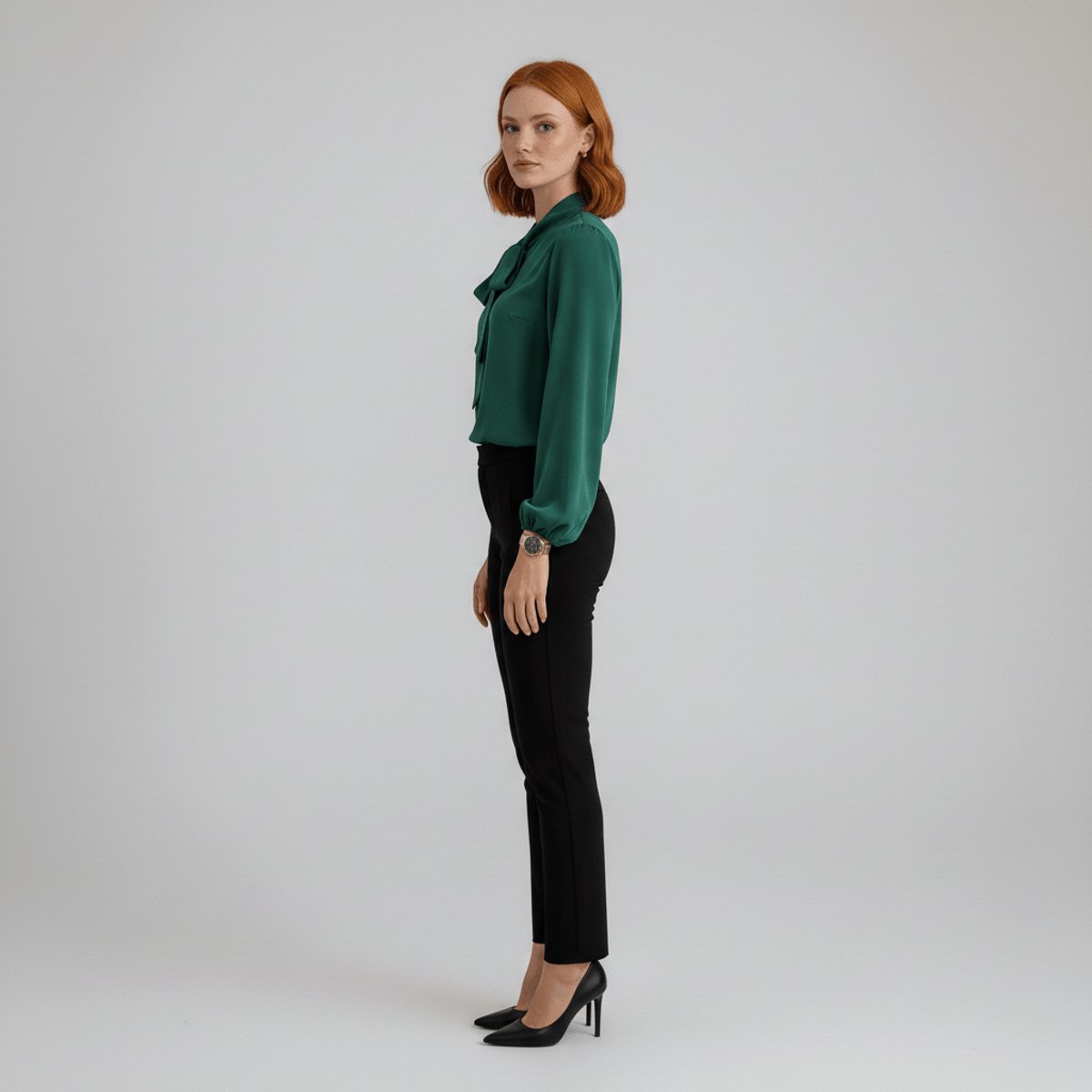 Women's Relaxed-Fit Long-Sleeve Bow Blouse