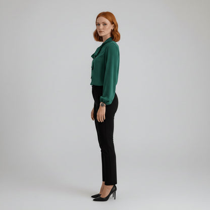 Women's Relaxed-Fit Long-Sleeve Bow Blouse