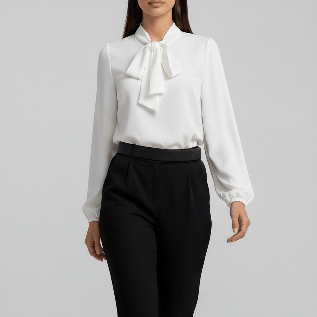 Women's Relaxed-Fit Long-Sleeve Bow Blouse