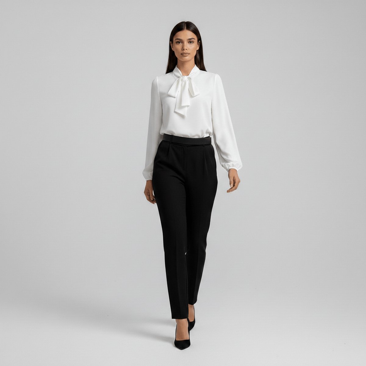 Women's Relaxed-Fit Long-Sleeve Bow Blouse