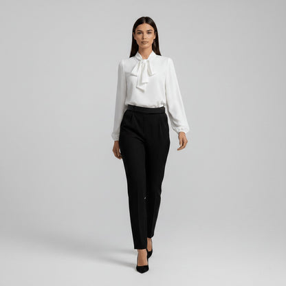 Women's Relaxed-Fit Long-Sleeve Bow Blouse