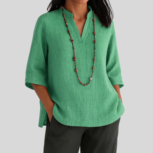 Women's 3/4-Sleeve Linen V-Neck Relaxed Tunic