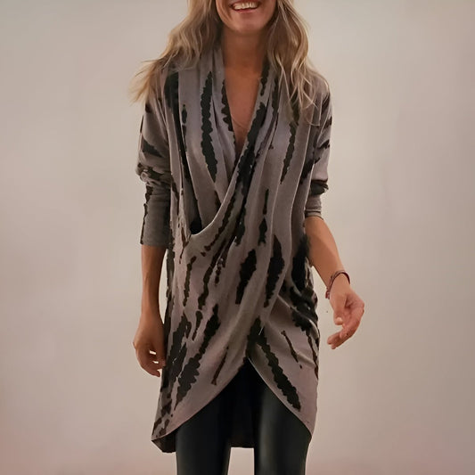 Women's Abstract Pattern V-Neck Loose Tunic Top